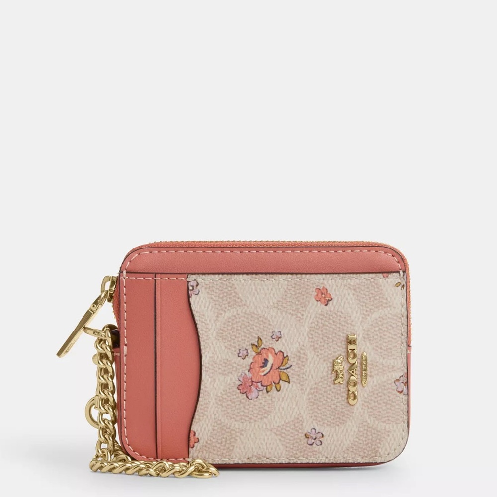 NWT Coach! ZIP CARD CASE IN SIGNATURE CANVAS WITH FLORAL PRINT